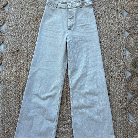 ZARA ZW Collection High Waist Marine Straight Jeans with Pockets – Beige – Size - Picture 12 of 16